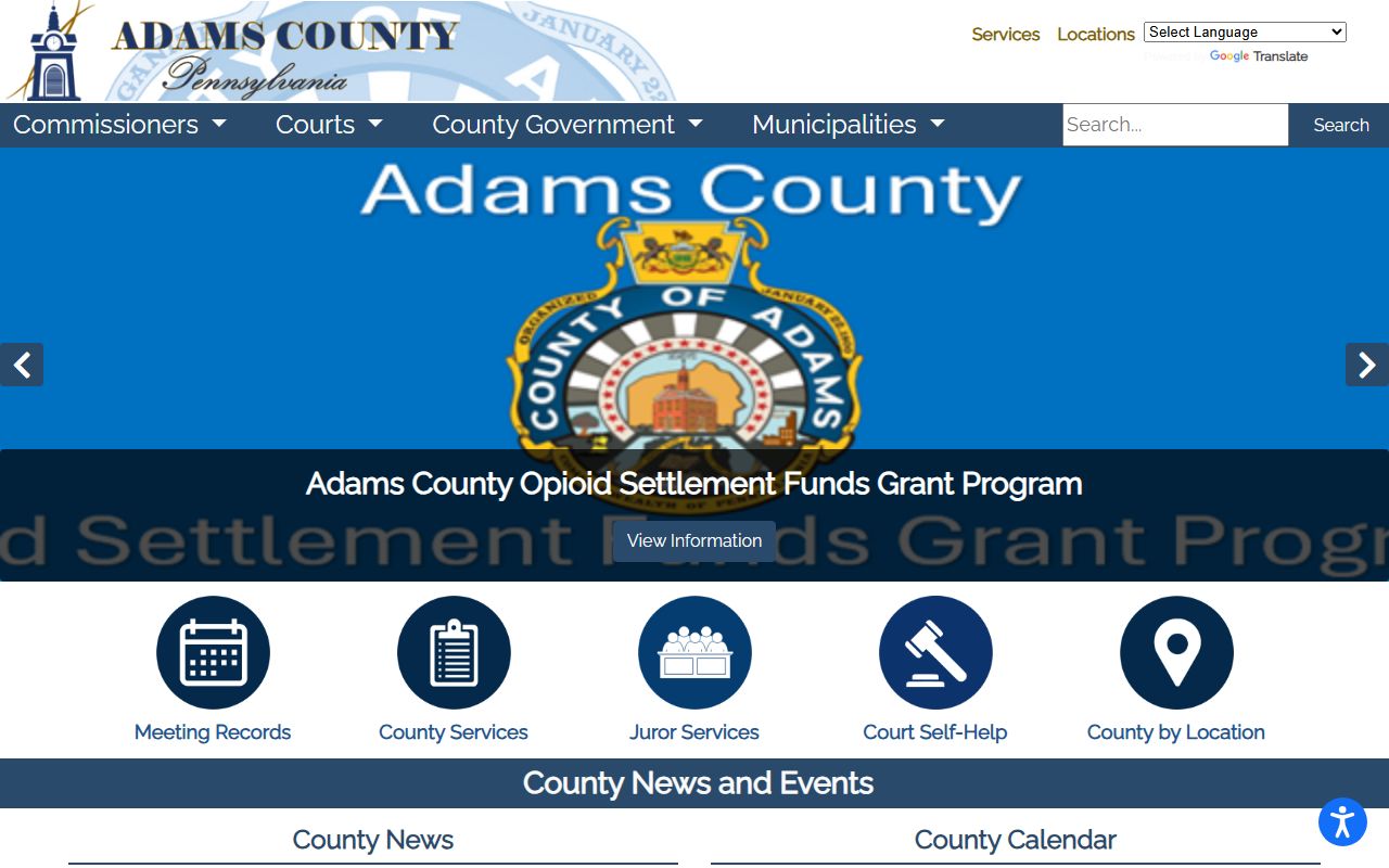 Adams County Pennsylvania government website for family court records