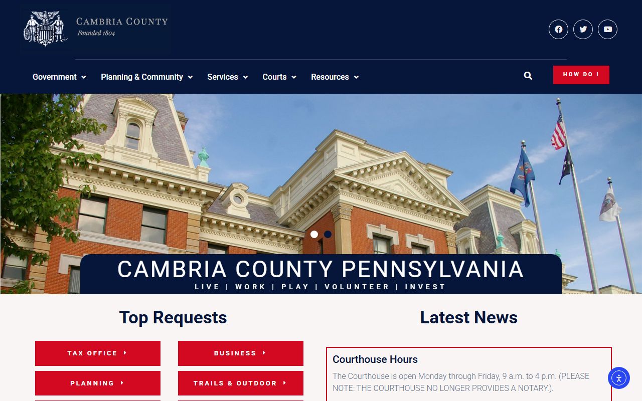 Cambria County Pennsylvania government website for family court records