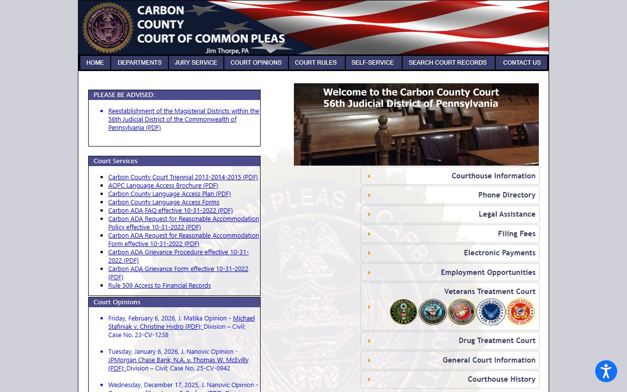 Carbon County courts website for family court records in Jim Thorpe PA