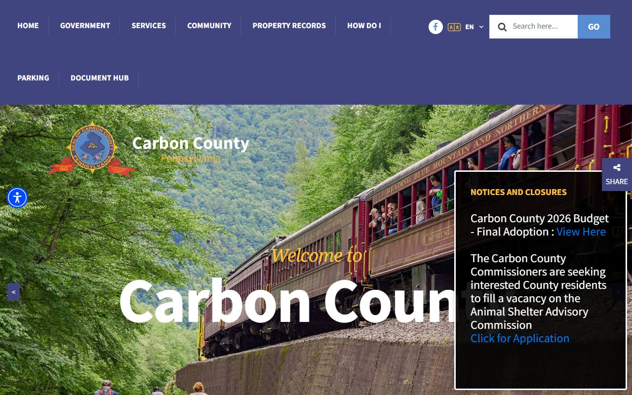 Carbon County government website for family court records access in Jim Thorpe PA