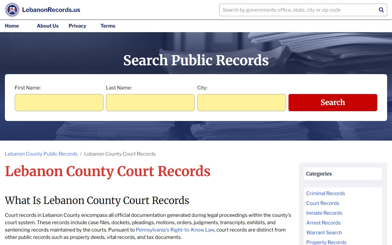Lebanon County family court records online search resource