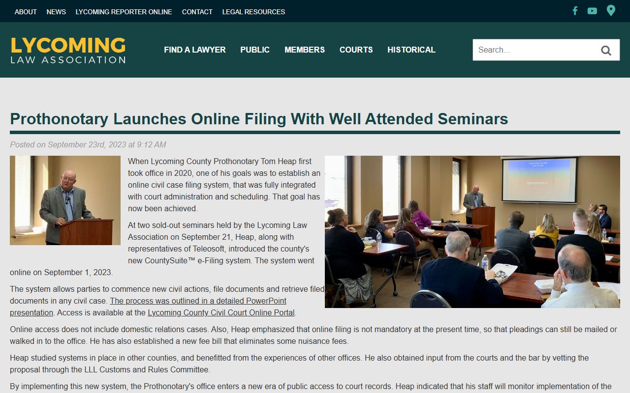 Lycoming County family court records - Prothonotary e-filing launch