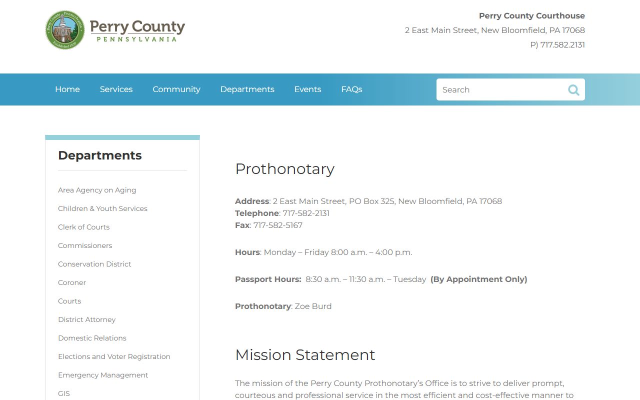 Perry County family court records - Prothonotary office