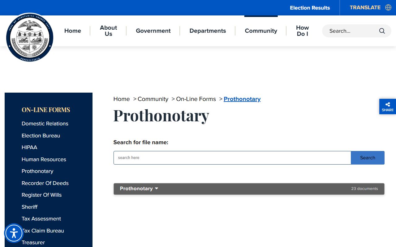 Schuylkill County family court records prothonotary forms