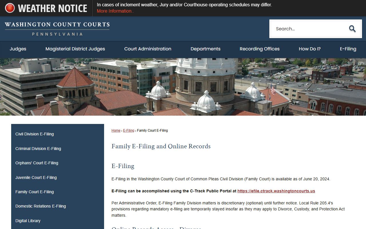 Washington County family court records e-filing portal