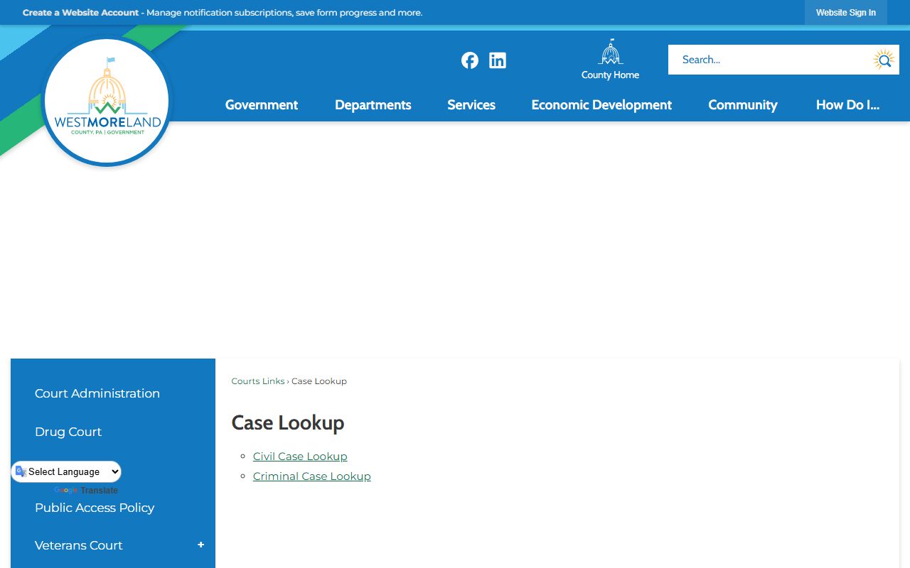 Westmoreland County family court records case lookup