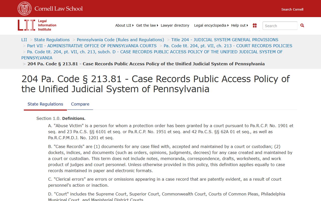 204 Pa. Code 213.81 public access policy for Pennsylvania family court case records