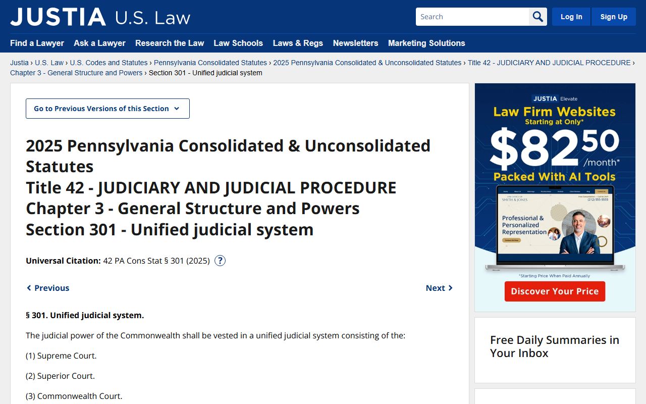 Pennsylvania Unified Judicial System structure chart for family court jurisdiction